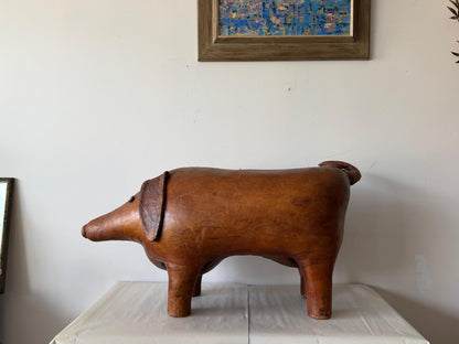 Frisman Vintage Large Vintage Leather Stool Omersa For Almazan Pig With Original Tail