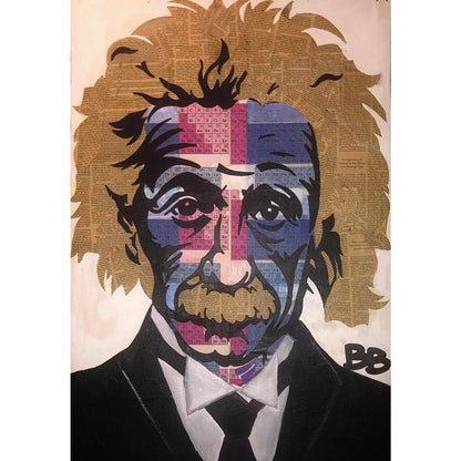 Frisman Vintage 80s Original Pop Art Albert Einstein Periodic Table Face Mixed Media Art Collage