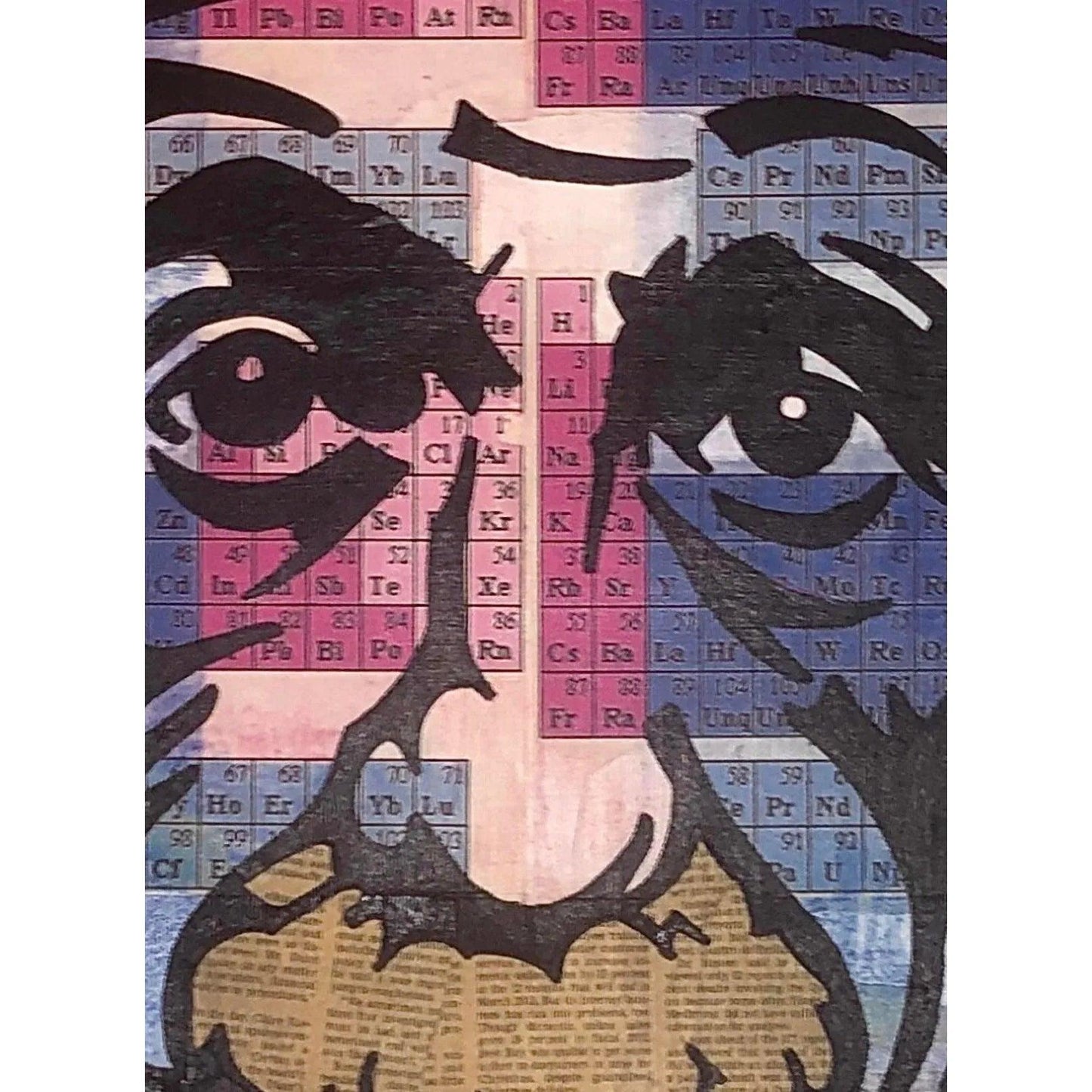 Frisman Vintage 80s Original Pop Art Albert Einstein Periodic Table Face Mixed Media Art Collage