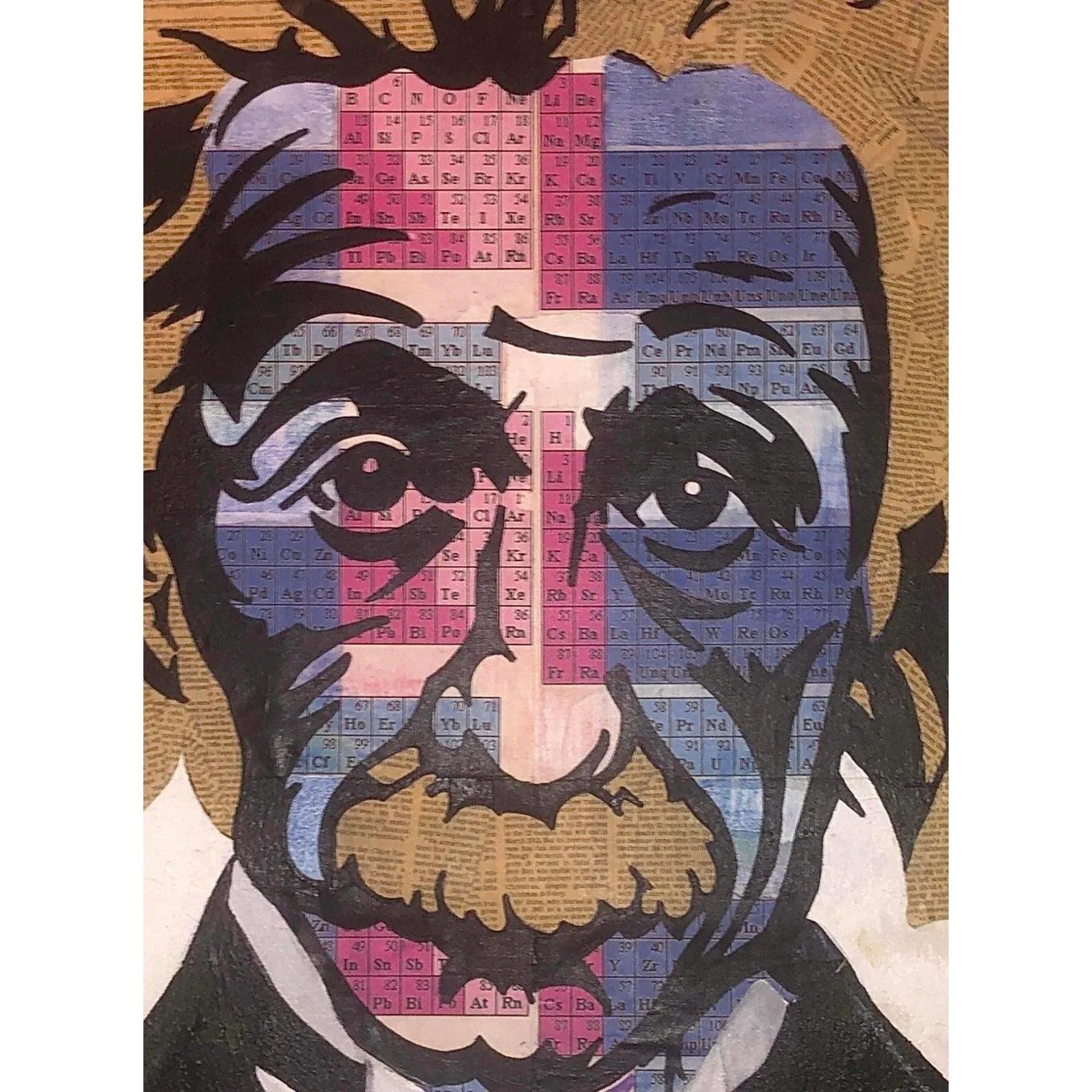 Frisman Vintage 80s Original Pop Art Albert Einstein Periodic Table Face Mixed Media Art Collage