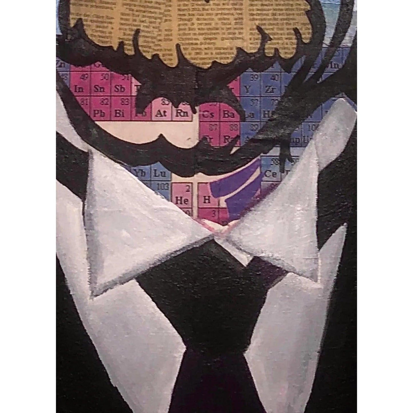 Frisman Vintage 80s Original Pop Art Albert Einstein Periodic Table Face Mixed Media Art Collage