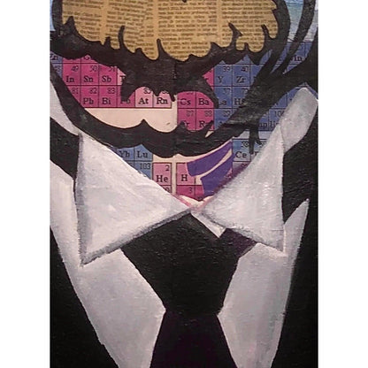 Frisman Vintage 80s Original Pop Art Albert Einstein Periodic Table Face Mixed Media Art Collage