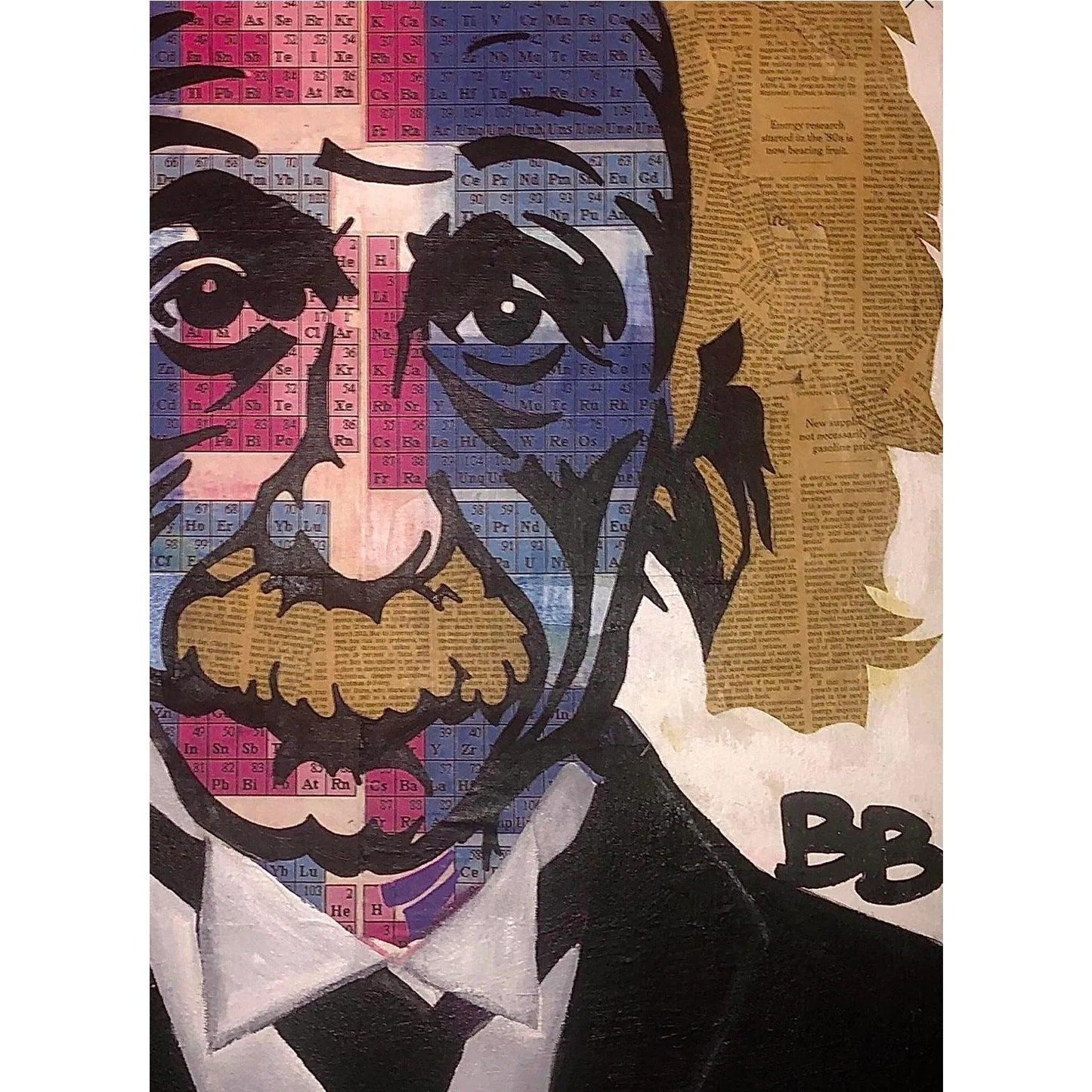 Frisman Vintage 80s Original Pop Art Albert Einstein Periodic Table Face Mixed Media Art Collage