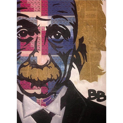 Frisman Vintage 80s Original Pop Art Albert Einstein Periodic Table Face Mixed Media Art Collage