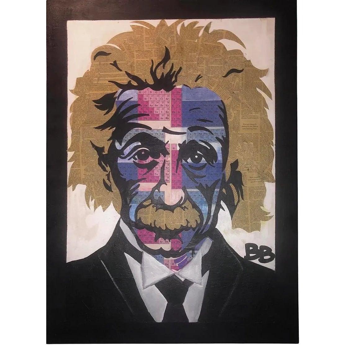 Frisman Vintage 80s Original Pop Art Albert Einstein Periodic Table Face Mixed Media Art Collage