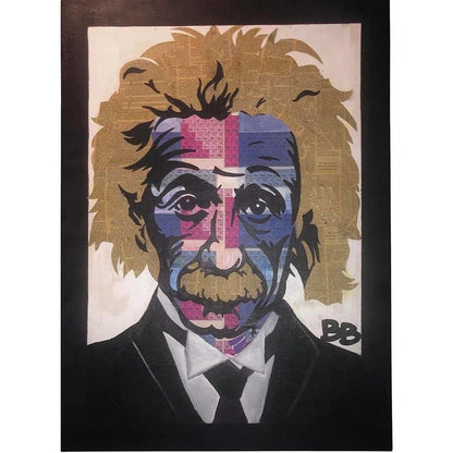 Frisman Vintage 80s Original Pop Art Albert Einstein Periodic Table Face Mixed Media Art Collage