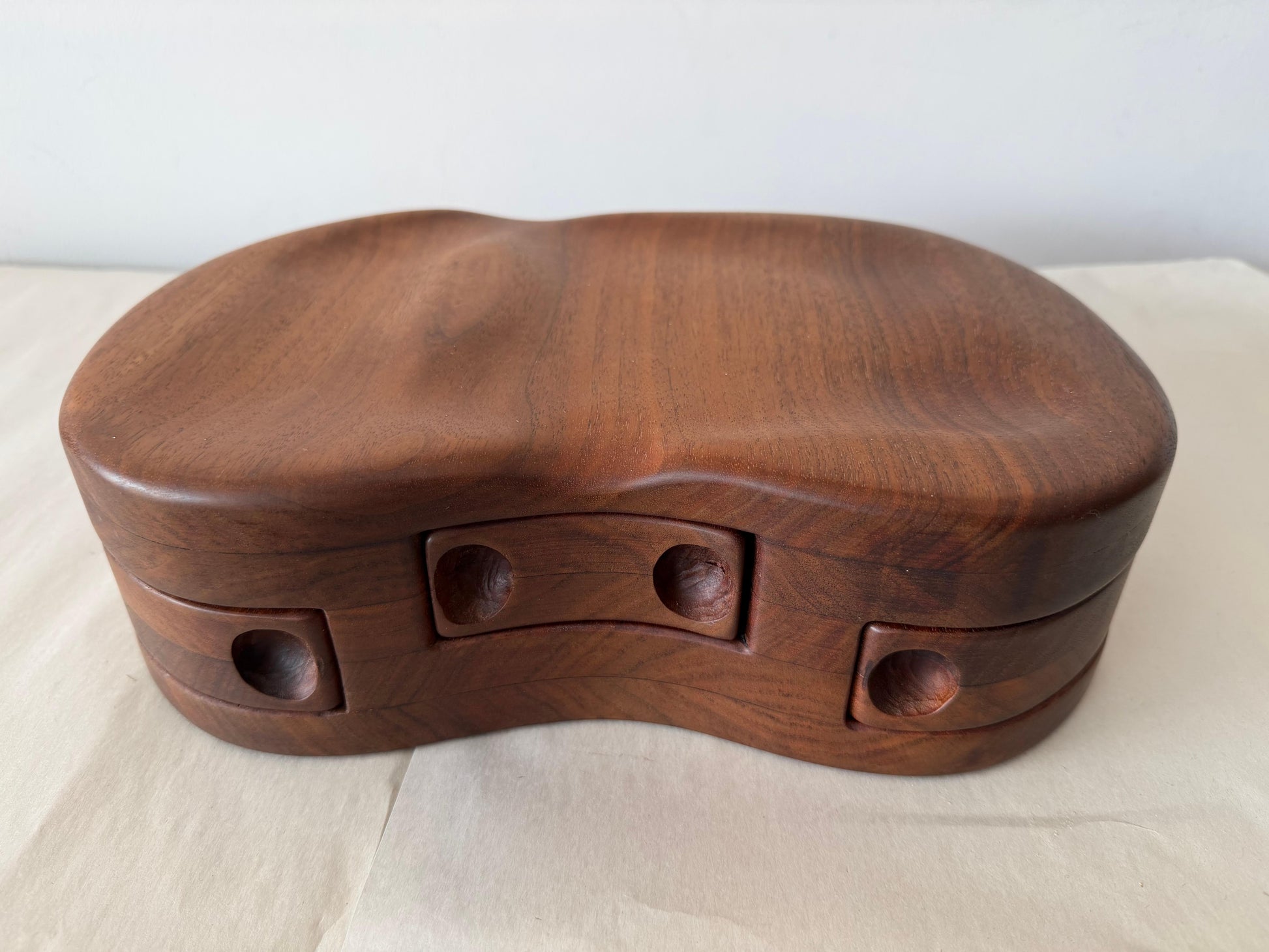 Frisman Vintage Unusual Wood Craft Jewelry Box Walnut Pull Out Drawers ca' 1970's