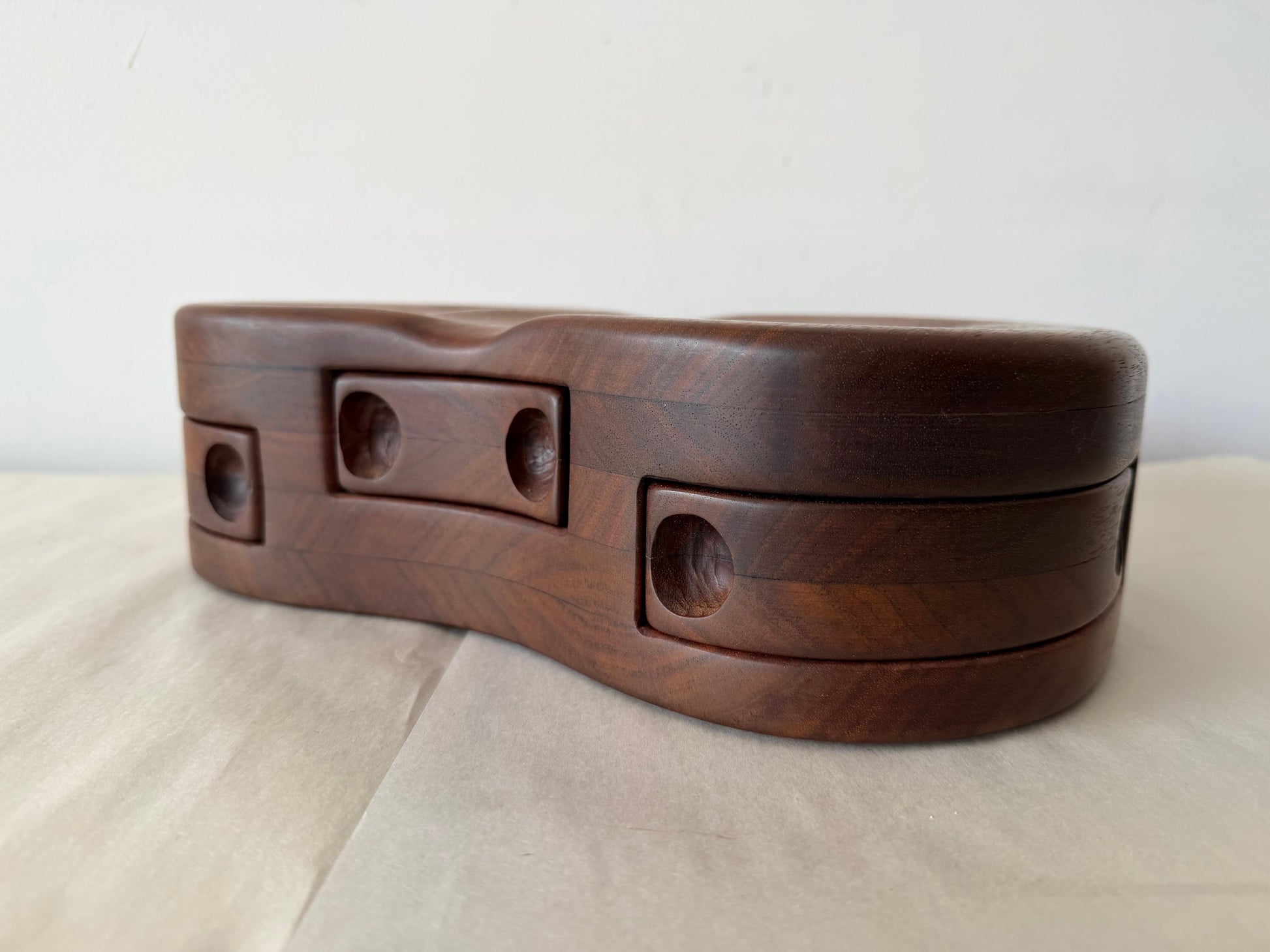 Frisman Vintage Unusual Wood Craft Jewelry Box Walnut Pull Out Drawers ca' 1970's
