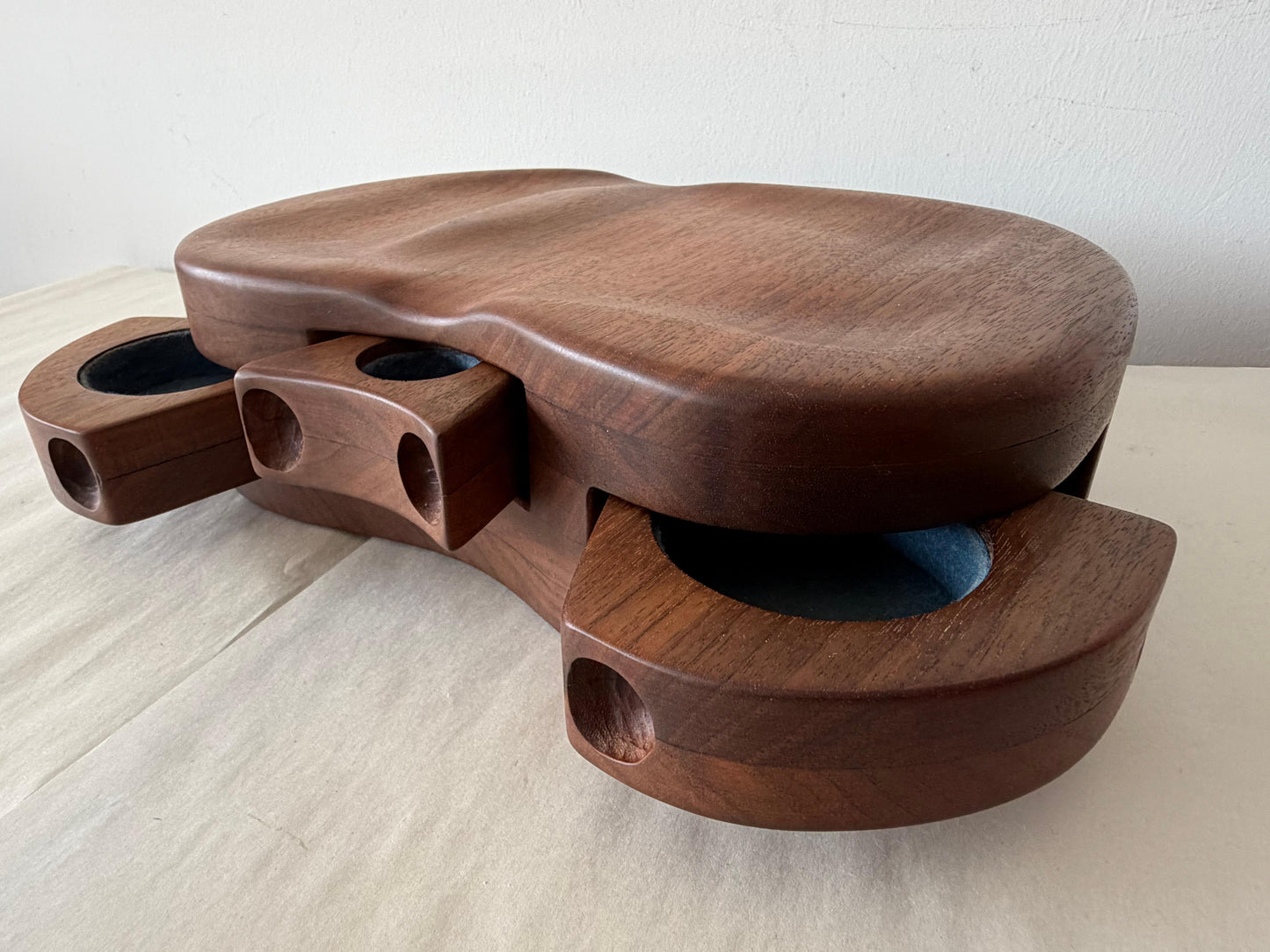 Frisman Vintage Unusual Wood Craft Jewelry Box Walnut Pull Out Drawers ca' 1970's