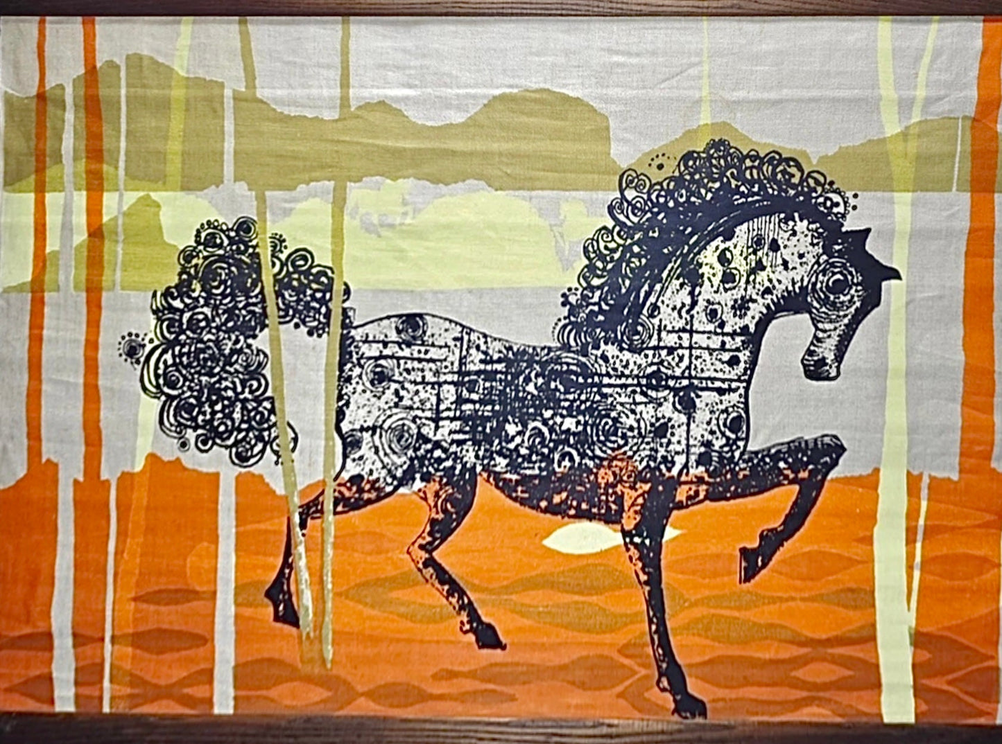 Frisman Vintage Rare Tom Tru Robert Bushong Mid Century Modern Linen Wall Art Etruscan Horse