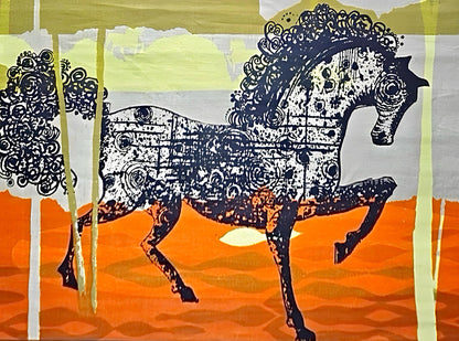 Frisman Vintage Rare Tom Tru Robert Bushong Mid Century Modern Linen Wall Art Etruscan Horse