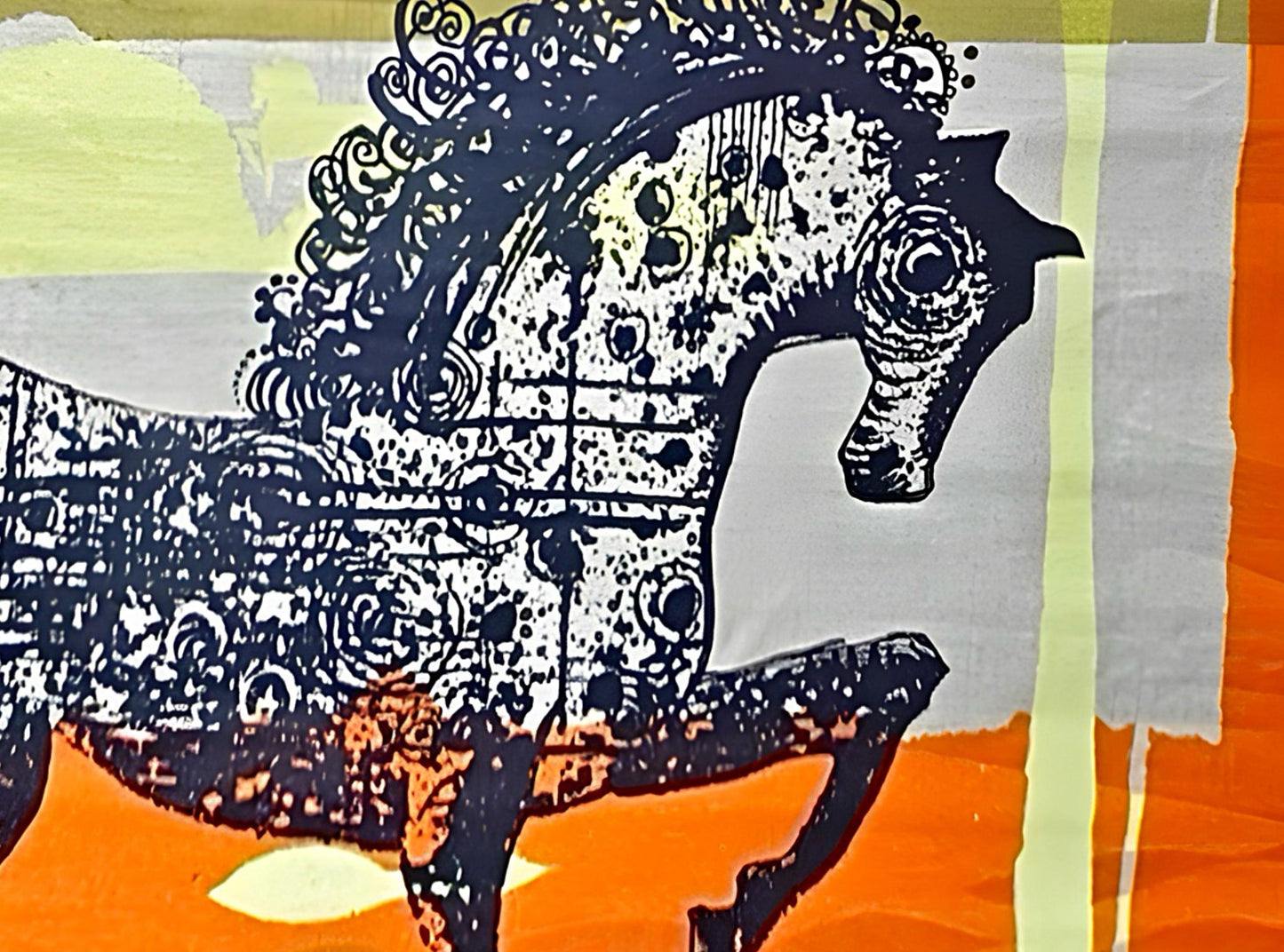 Frisman Vintage Rare Tom Tru Robert Bushong Mid Century Modern Linen Wall Art Etruscan Horse