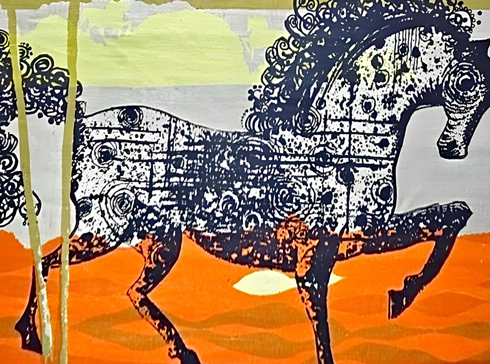 Frisman Vintage Rare Tom Tru Robert Bushong Mid Century Modern Linen Wall Art Etruscan Horse