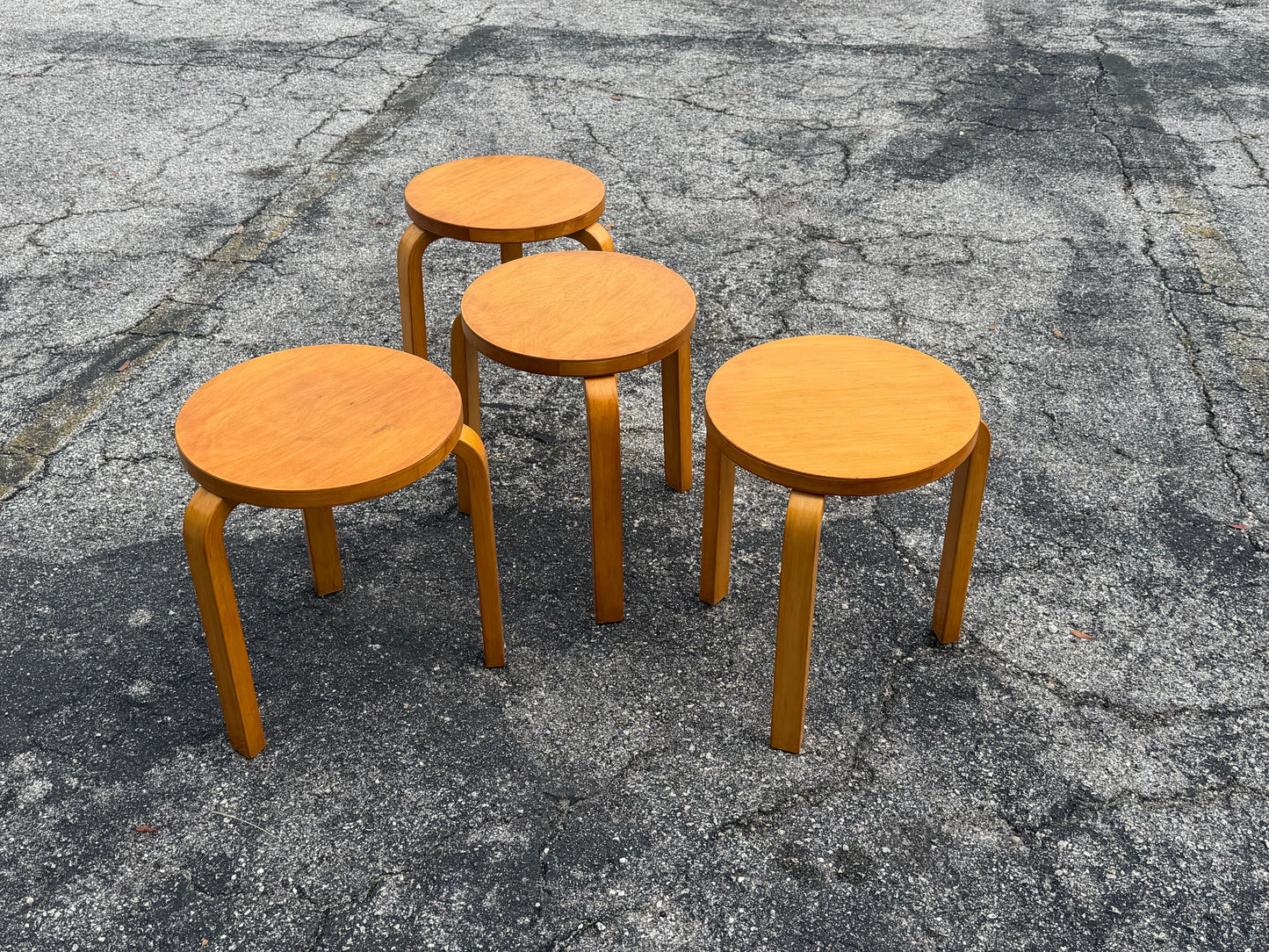 Frisman Vintage Vintage Alvar Aalto Stools Finland ca' 1950's-60's Mid Century Patina
