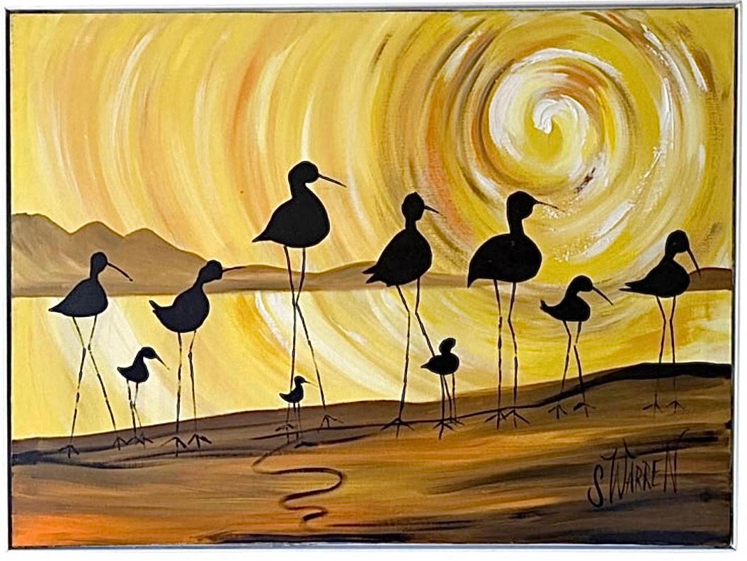 Frisman Vintage XL Robert McCaine style Mid Century Modern Shore Birds Nautical Painting Warren