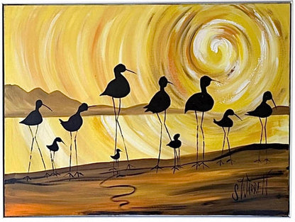 Frisman Vintage XL Robert McCaine style Mid Century Modern Shore Birds Nautical Painting Warren