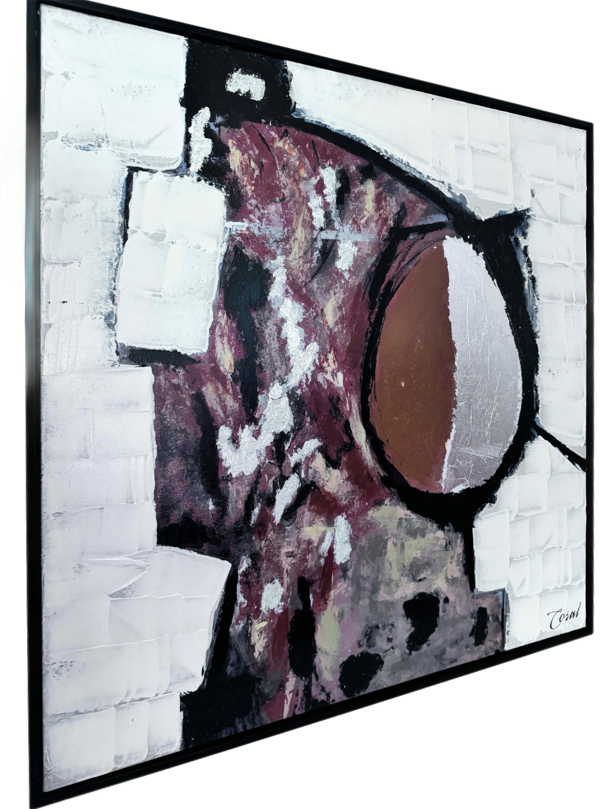 Frisman Vintage XL Mid Century Modern Vintage Abstract Impasto Oil Painting Framed Signed