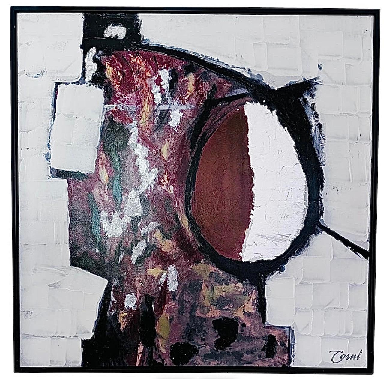 Frisman Vintage XL Mid Century Modern Vintage Abstract Impasto Oil Painting Framed Signed