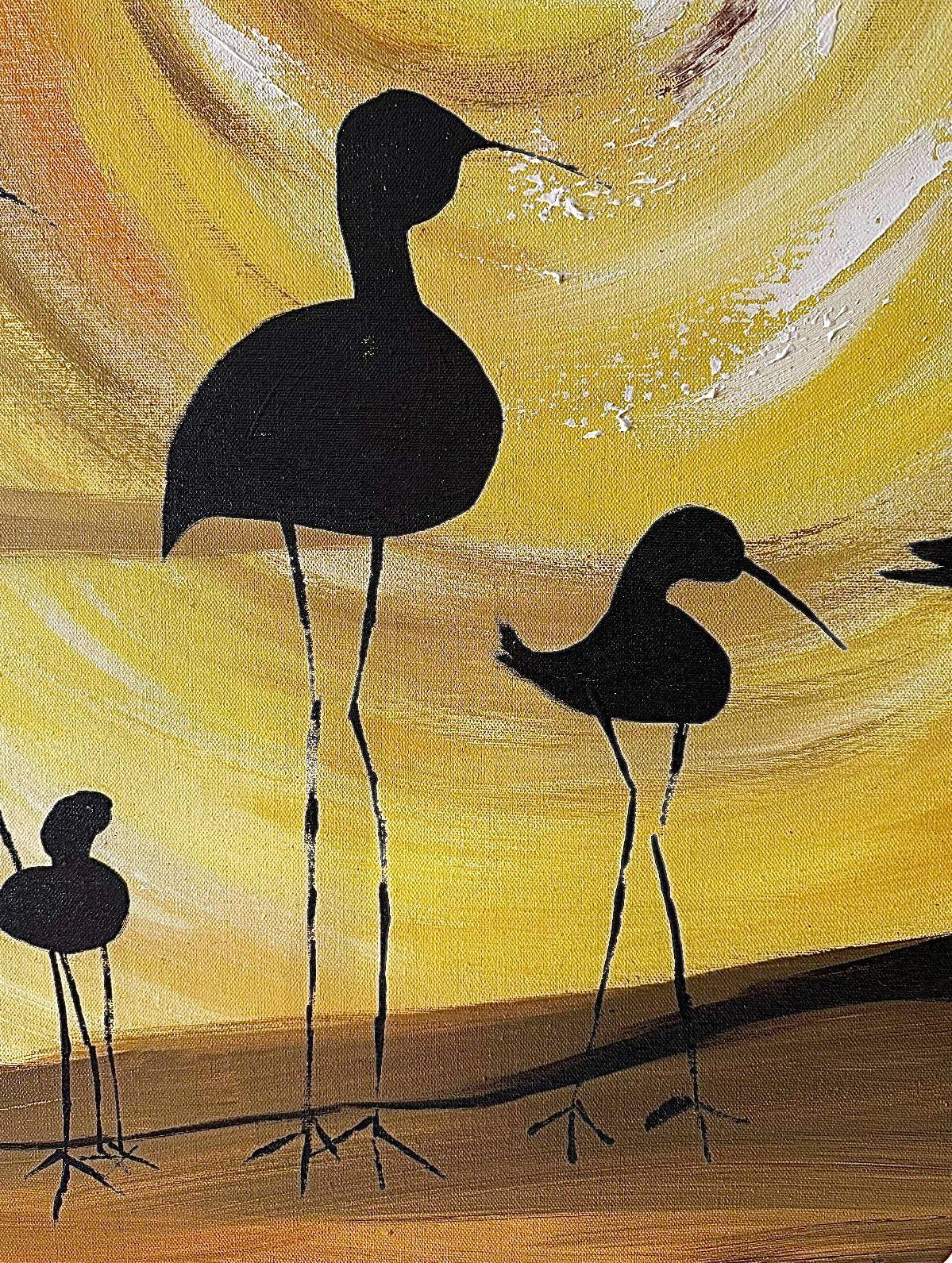 Frisman Vintage XL Robert McCaine style Mid Century Modern Shore Birds Nautical Painting Warren