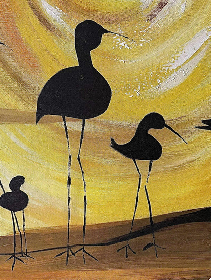 Frisman Vintage XL Robert McCaine style Mid Century Modern Shore Birds Nautical Painting Warren