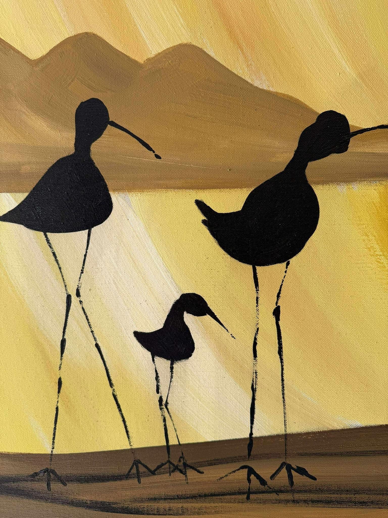 Frisman Vintage XL Robert McCaine style Mid Century Modern Shore Birds Nautical Painting Warren