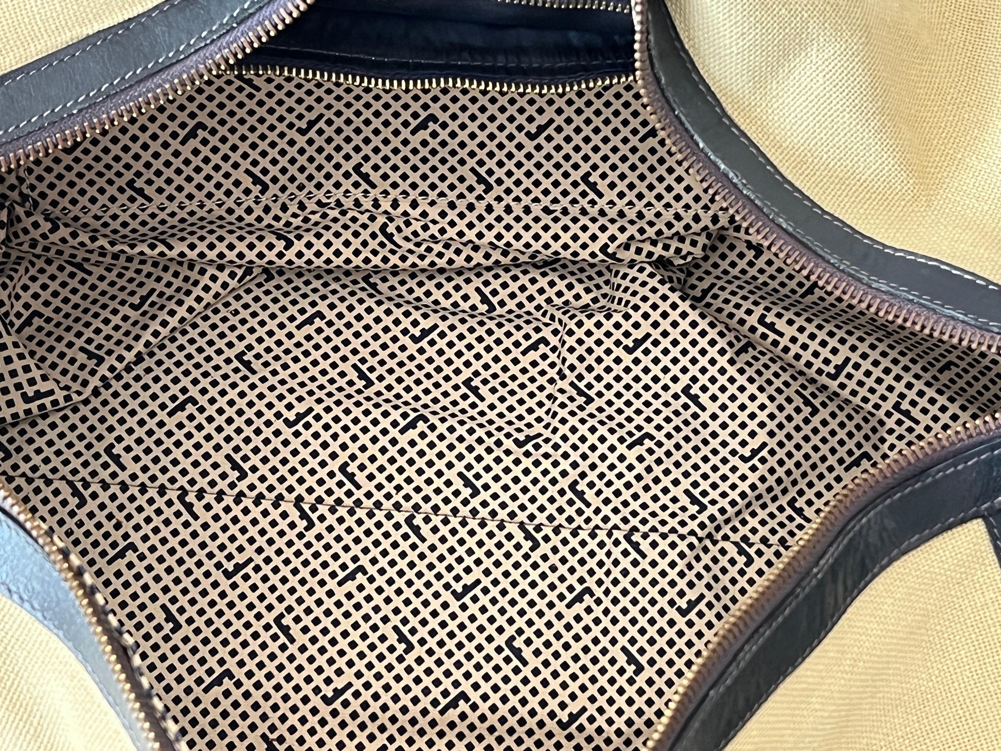 Frisman Vintage Stylish Ferragamo Leather/Canvas Bag With Brass Accents ca' 1980's