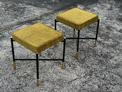 Frisman Vintage A Pair Of Italian Designer Stools Brass And Steel Elegant  Post Modern