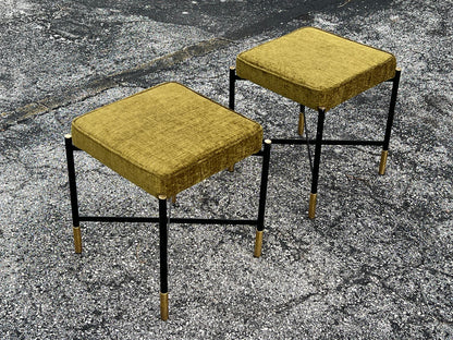 Frisman Vintage A Pair Of Italian Designer Stools Brass And Steel Elegant  Post Modern