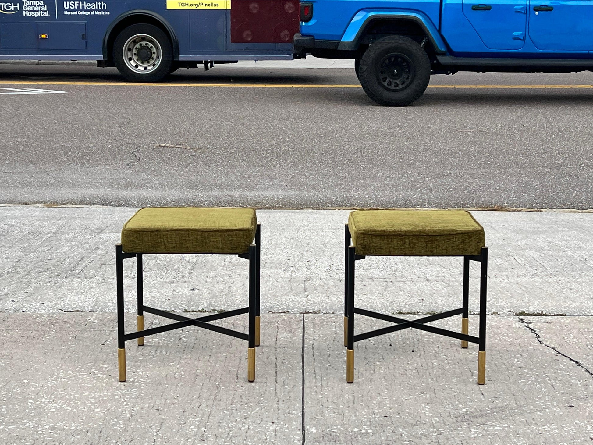 Frisman Vintage A Pair Of Italian Designer Stools Brass And Steel Elegant  Post Modern