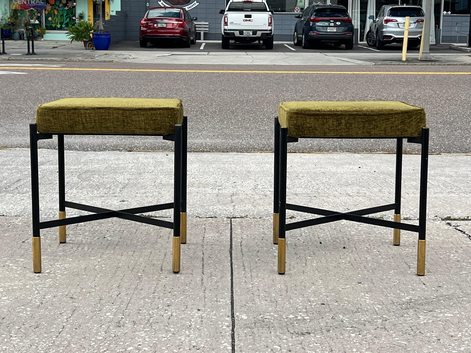 Frisman Vintage A Pair Of Italian Designer Stools Brass And Steel Elegant  Post Modern