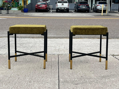 Frisman Vintage A Pair Of Italian Designer Stools Brass And Steel Elegant  Post Modern