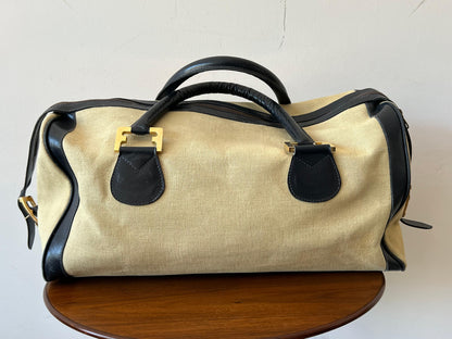 Frisman Vintage Stylish Ferragamo Leather/Canvas Bag With Brass Accents ca' 1980's