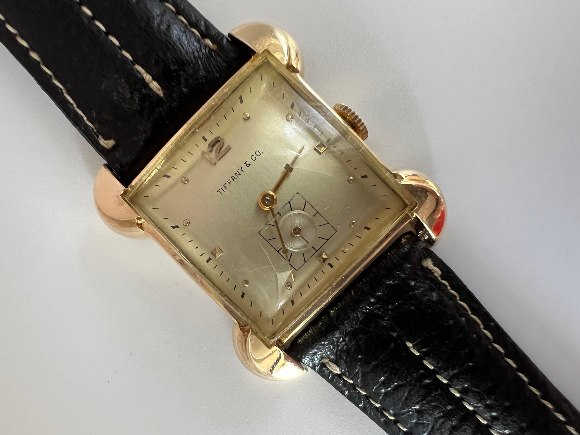 Frisman Vintage Tiffany & Co Mathey-Tissot 14k Gold Heavy Art Deco Flared Lug Mens Watch