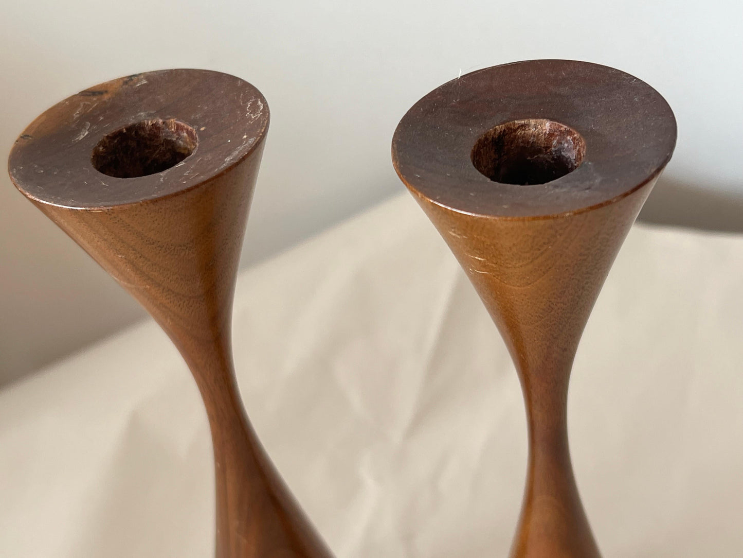 A Pair of Turned Walnut Candlesticks by Rude Osolnik 1970's