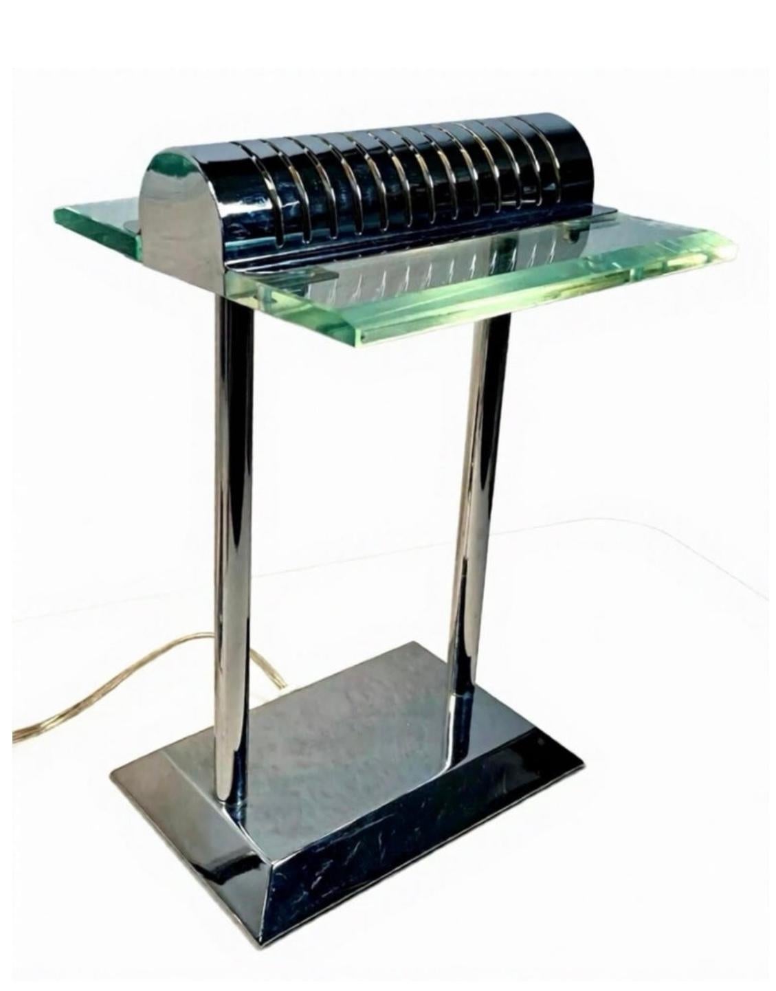 Frisman Vintage Robert Sonneman for George Kovacs PostModern Deco Sleek Chrome Bankers Desk Lamp