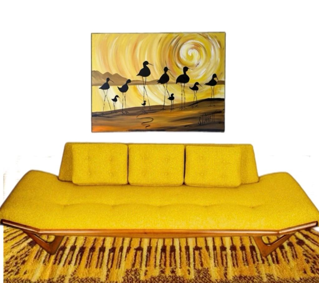 Frisman Vintage XL Robert McCaine style Mid Century Modern Shore Birds Nautical Painting Warren