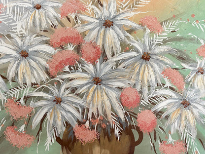 Frisman Vintage XL Mid Century Modern Elaborately Framed Ferrante Dramatic Flower Still Life