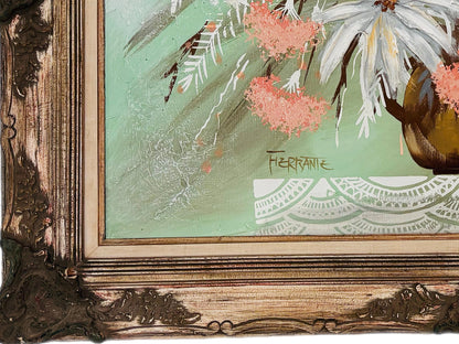 Frisman Vintage XL Mid Century Modern Elaborately Framed Ferrante Dramatic Flower Still Life