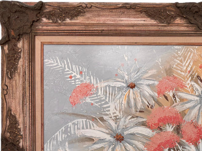 Frisman Vintage XL Mid Century Modern Elaborately Framed Ferrante Dramatic Flower Still Life