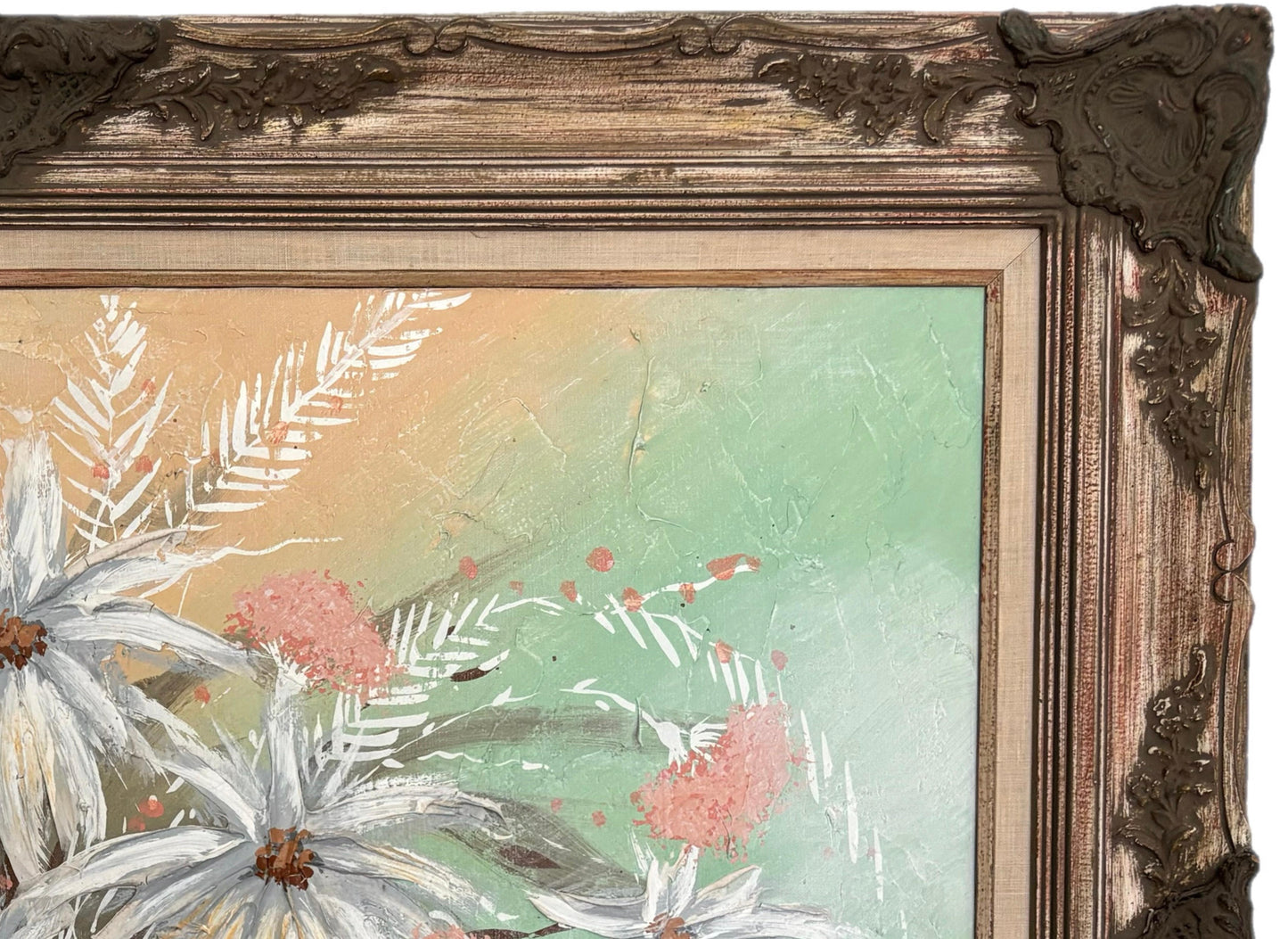 Frisman Vintage XL Mid Century Modern Elaborately Framed Ferrante Dramatic Flower Still Life