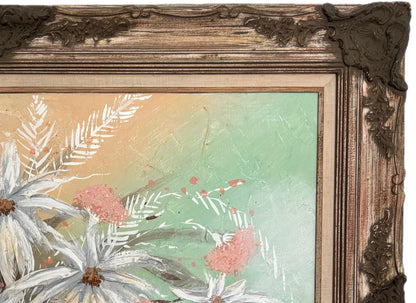 Frisman Vintage XL Mid Century Modern Elaborately Framed Ferrante Dramatic Flower Still Life