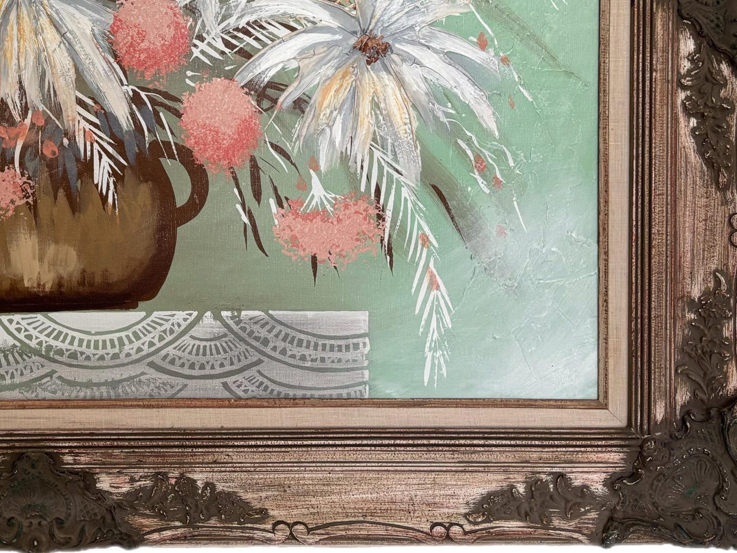 Frisman Vintage XL Mid Century Modern Framed Ferrante Dramatic Flower Still Life Oil Painting