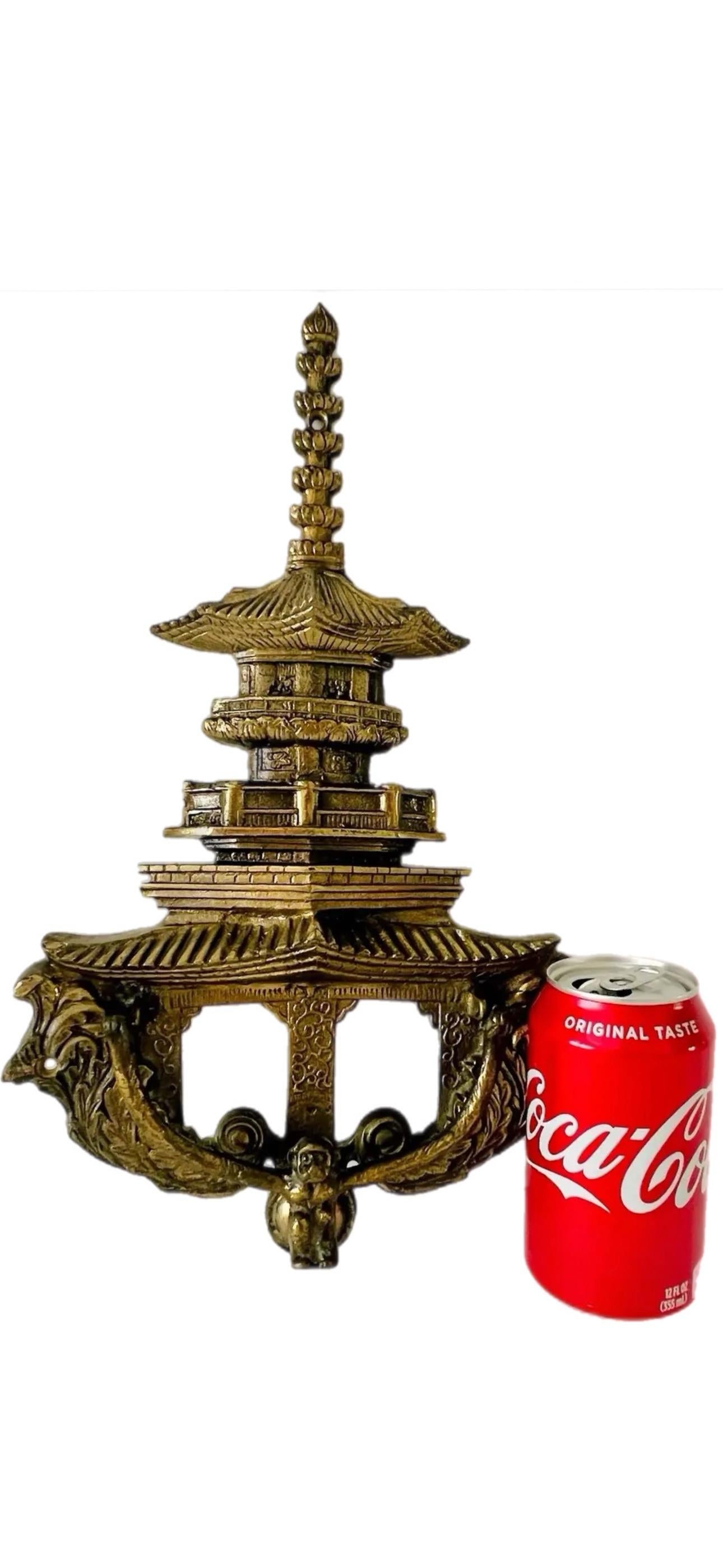 Frisman Vintage XXL 14.5” Vintage Asian Chinoiserie Solid Brass Pagoda Monkey Door Knocker