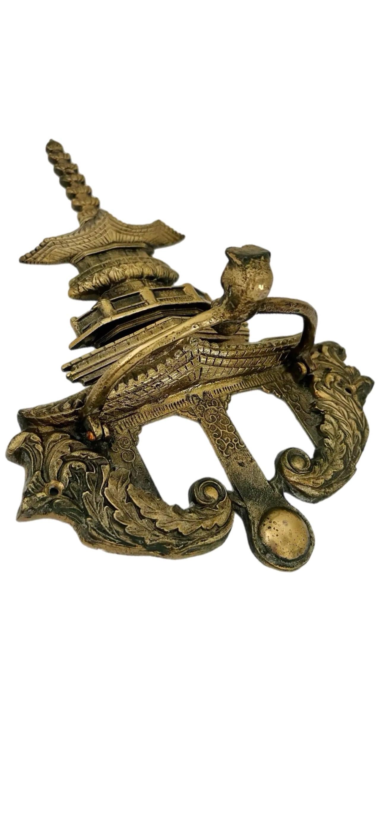 Frisman Vintage XXL 14.5” Vintage Asian Chinoiserie Solid Brass Pagoda Monkey Door Knocker