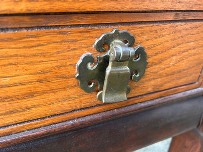 Frisman Vintage Chinoiserie Console Table By Bassett Ca' 1970's With Glass Etched Insert