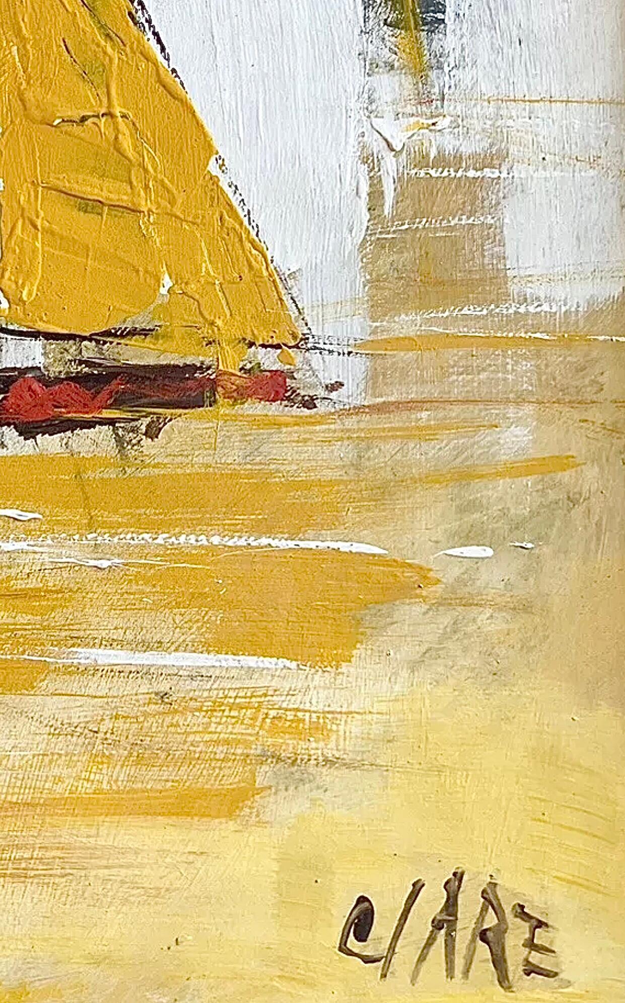 Frisman Vintage 60s MCM Abstract Sailboat Nautical Clare Vanguaard Reynolds Oil Painting Framed