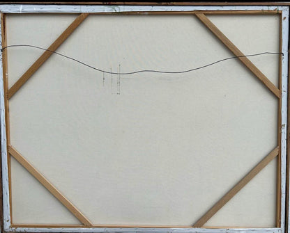 Frisman Vintage Huge Vintage Mid Century Lee Reynolds Asian Oil Painting Faux Gold Bamboo Frame