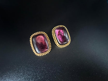 Frisman Vintage Vintage Yves Saint Laurent Clip-On Earrings  Gold Tone Amethyst Glass  Signed