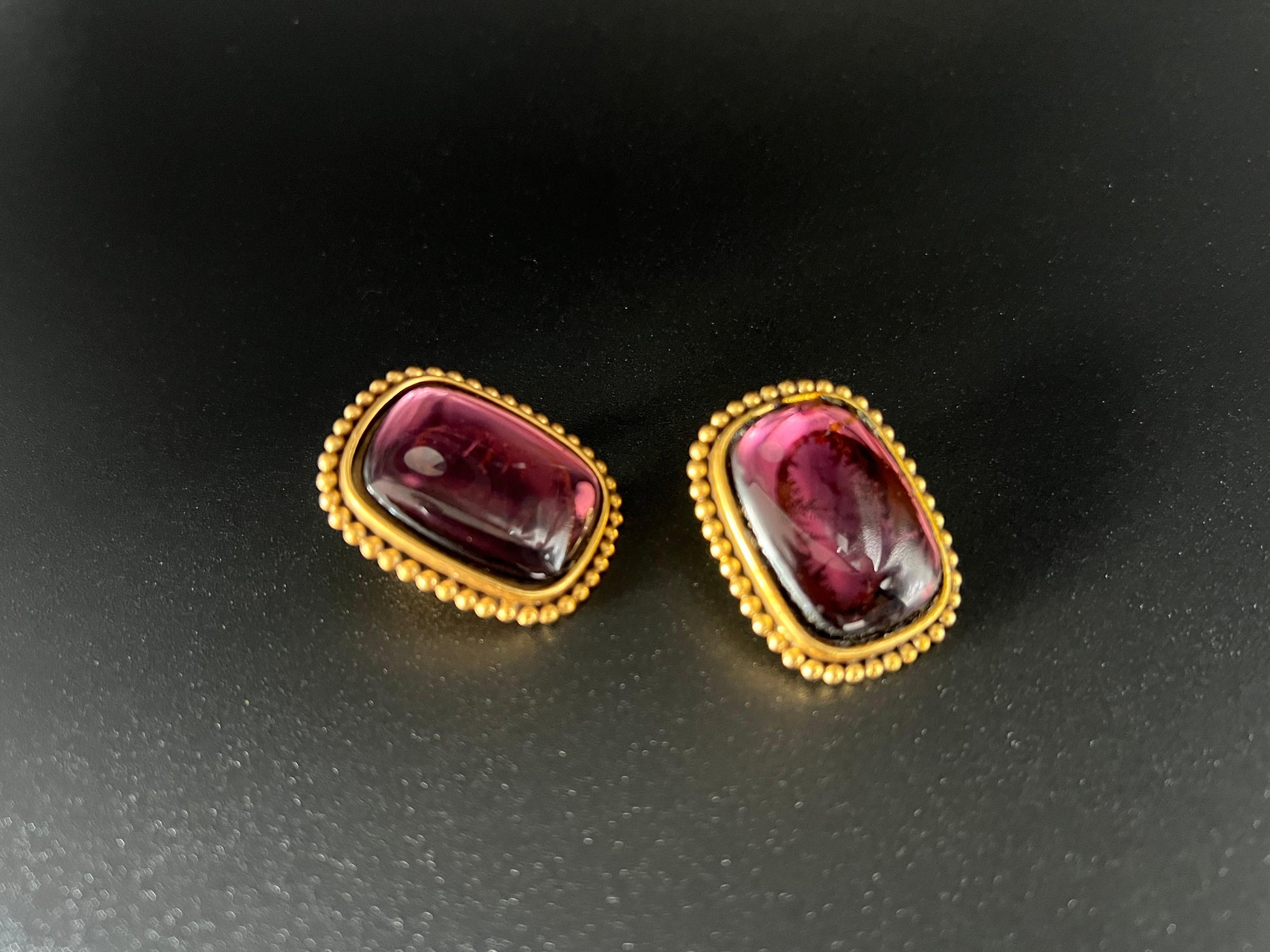 Frisman Vintage Vintage Yves Saint Laurent Clip-On Earrings  Gold Tone Amethyst Glass  Signed