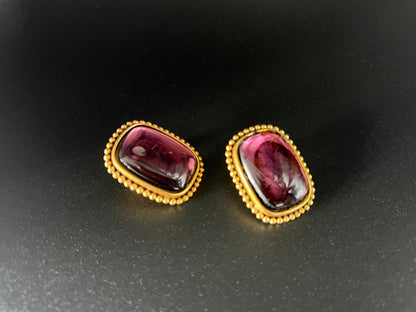 Frisman Vintage Vintage Yves Saint Laurent Clip-On Earrings  Gold Tone Amethyst Glass  Signed